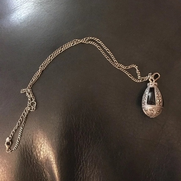 gems Jewelry - Black Onyx And Marcasite Silver Necklace